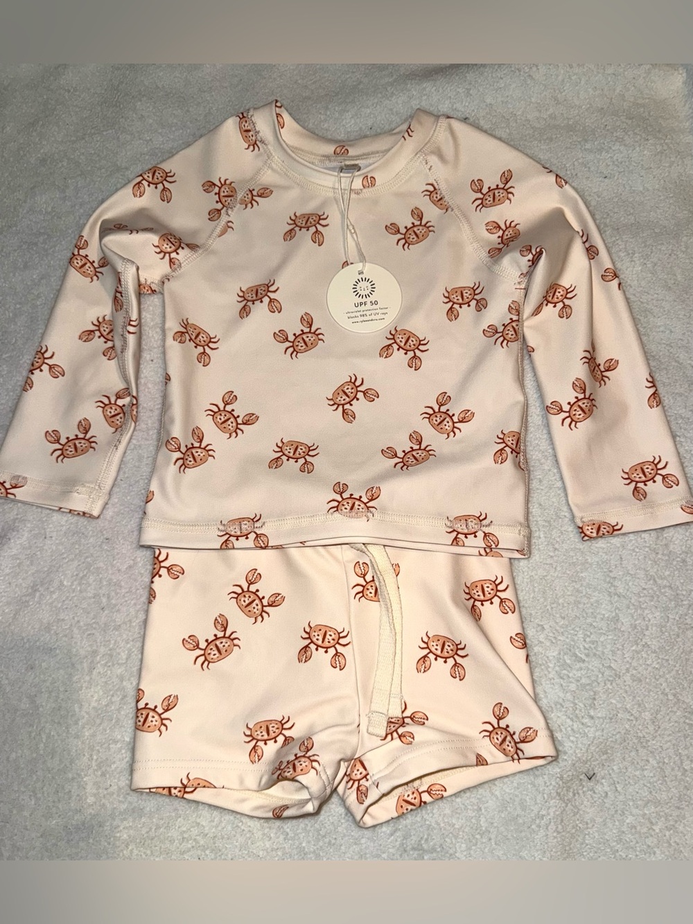 Rylee +Cru rash guard set in crab print, size 12-18 mos, NWT